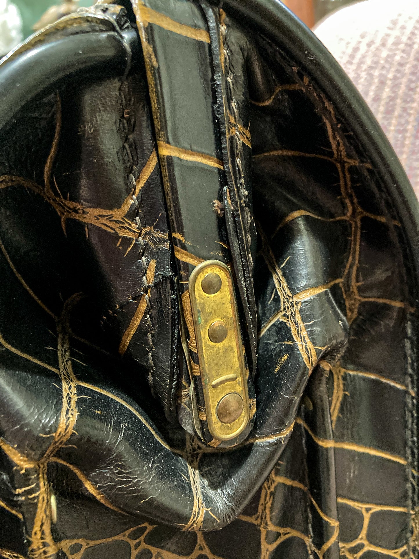 Vintage Belber Warm Black Crocodile Leather Satchel Style Travel Doctor Bag