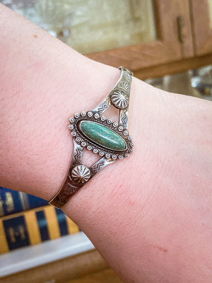 Vintage Bell Trading Post Navajo Aqua Stone Sterling Silver Cuff Bracelet