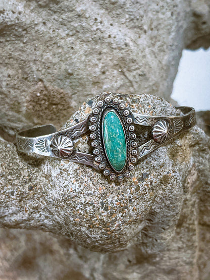 Vintage Bell Trading Post Navajo Aqua Stone Sterling Silver Cuff Bracelet