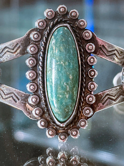 Vintage Bell Trading Post Navajo Aqua Stone Sterling Silver Cuff Bracelet