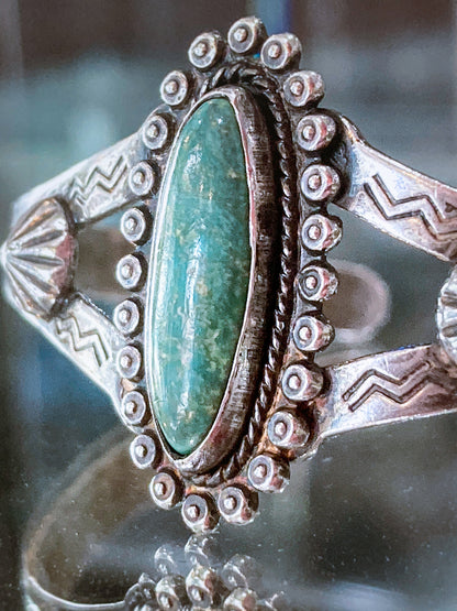 Vintage Bell Trading Post Navajo Aqua Stone Sterling Silver Cuff Bracelet