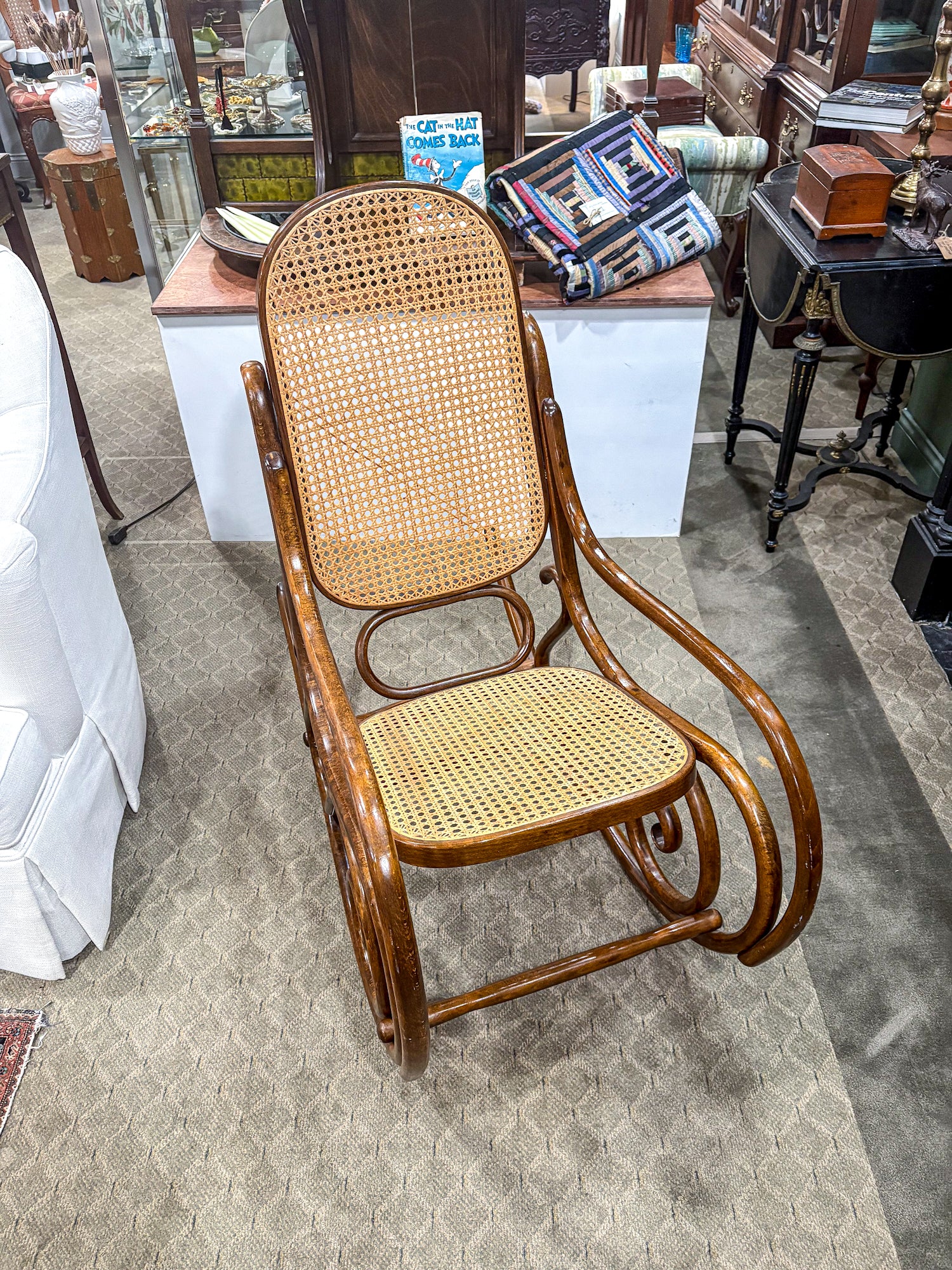Vintage Bentwood Cane Back Seat Thonet Style Rocking Chair