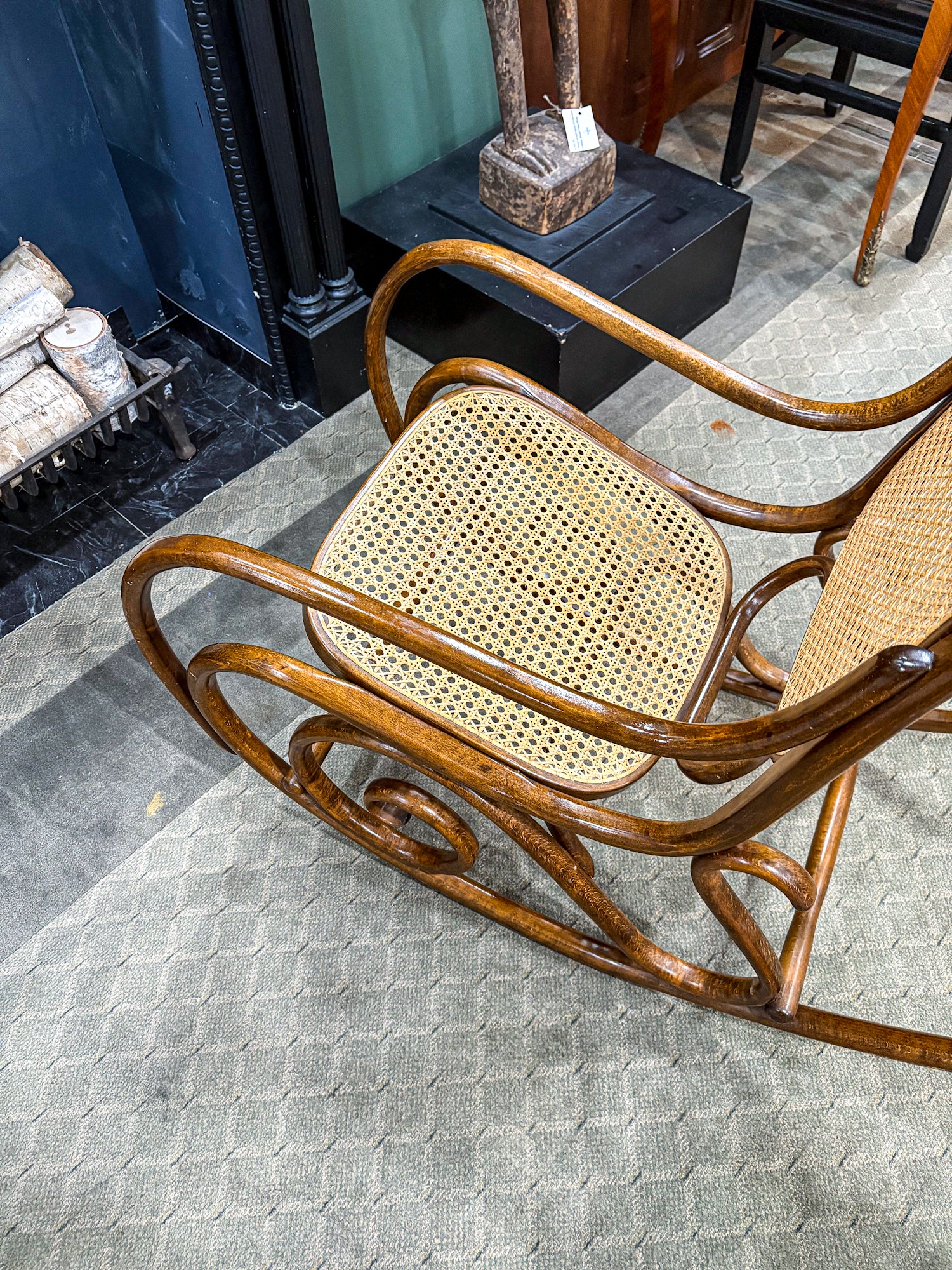 Vintage Bentwood Cane Back Seat Thonet Style Rocking Chair