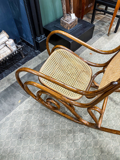 Vintage Bentwood Cane Back Seat Thonet Style Rocking Chair