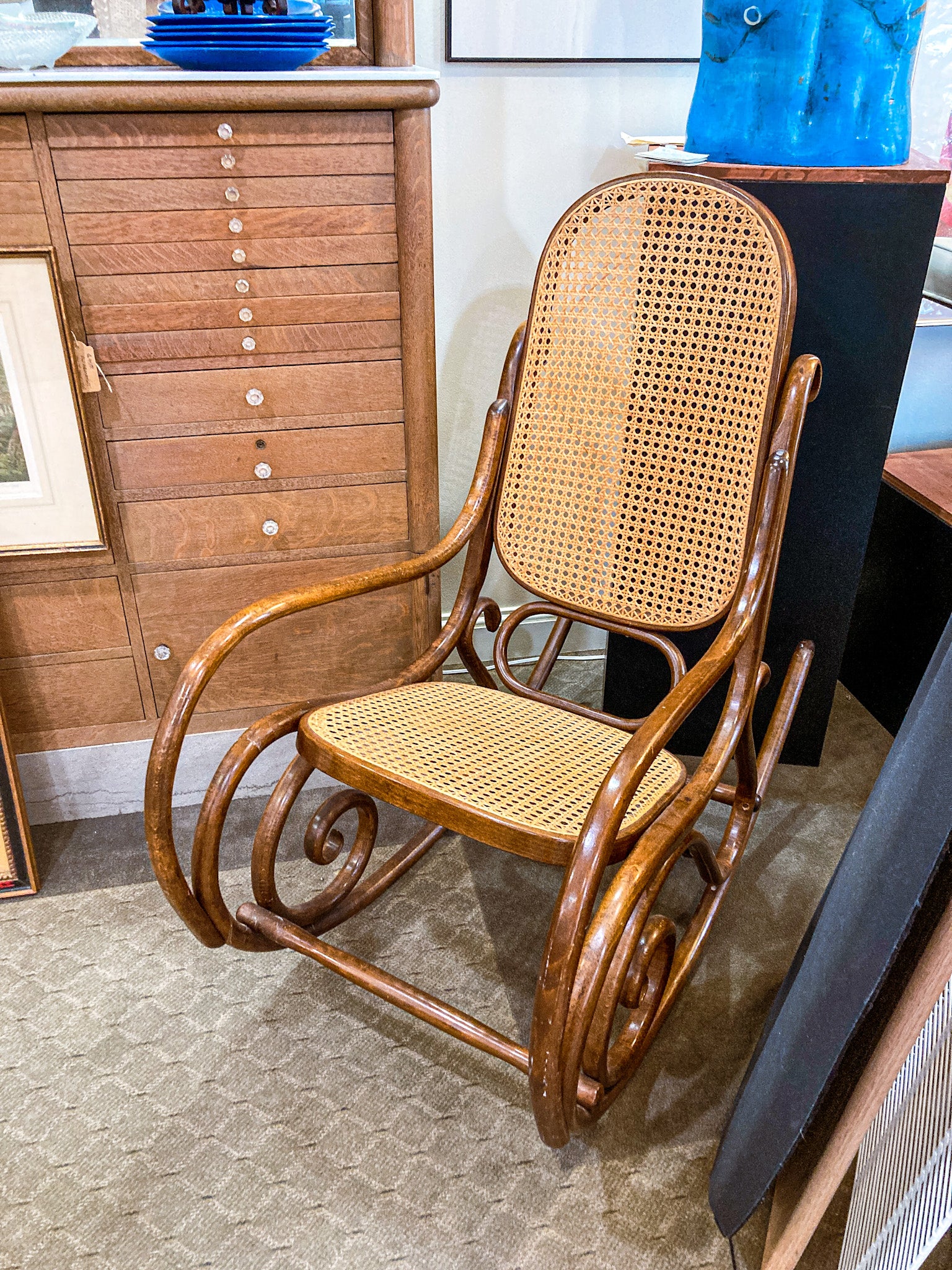 Vintage Bentwood Cane Back Seat Thonet Style Rocking Chair