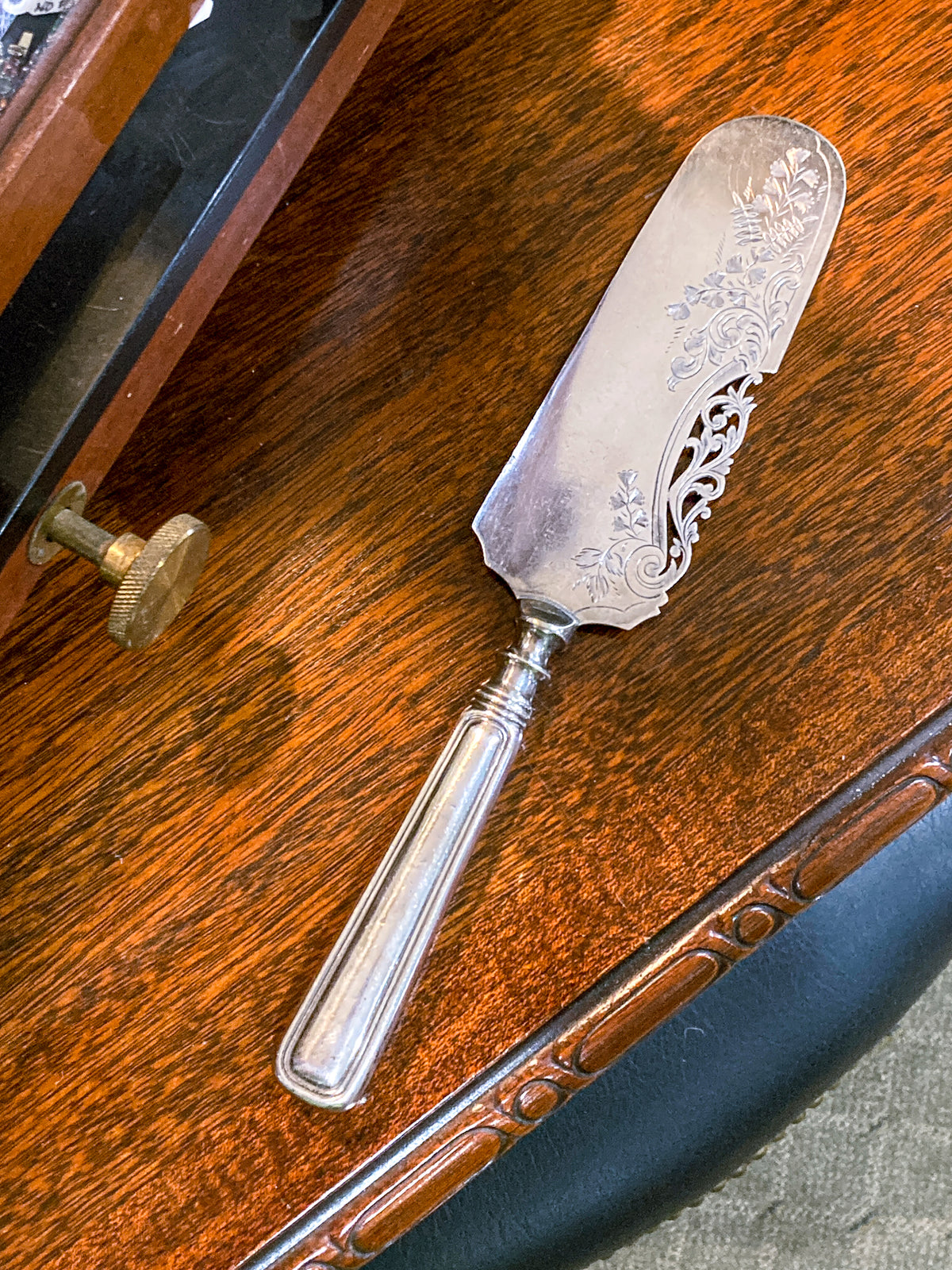 Vintage Birks Saxon Sterling Silver Handle Engraved Filigree Cake Server