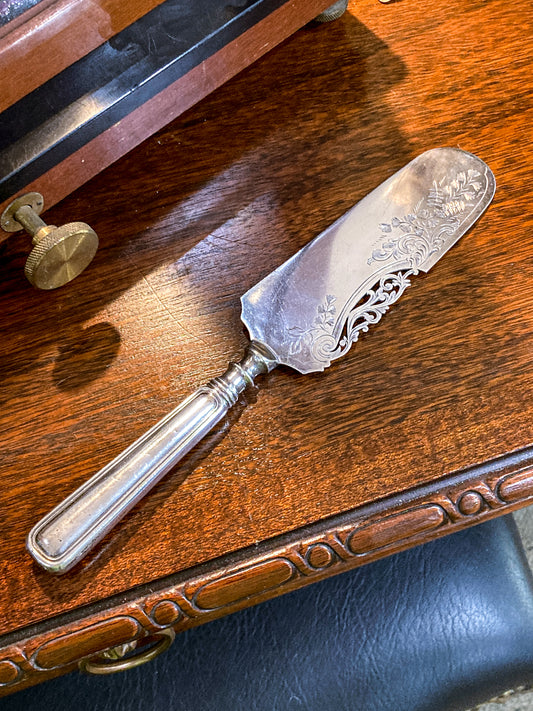Vintage Birks Saxon Sterling Silver Handle Engraved Filigree Cake Server