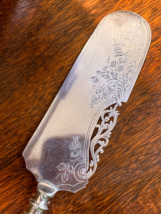 Vintage Birks Saxon Sterling Silver Handle Engraved Filigree Cake Server