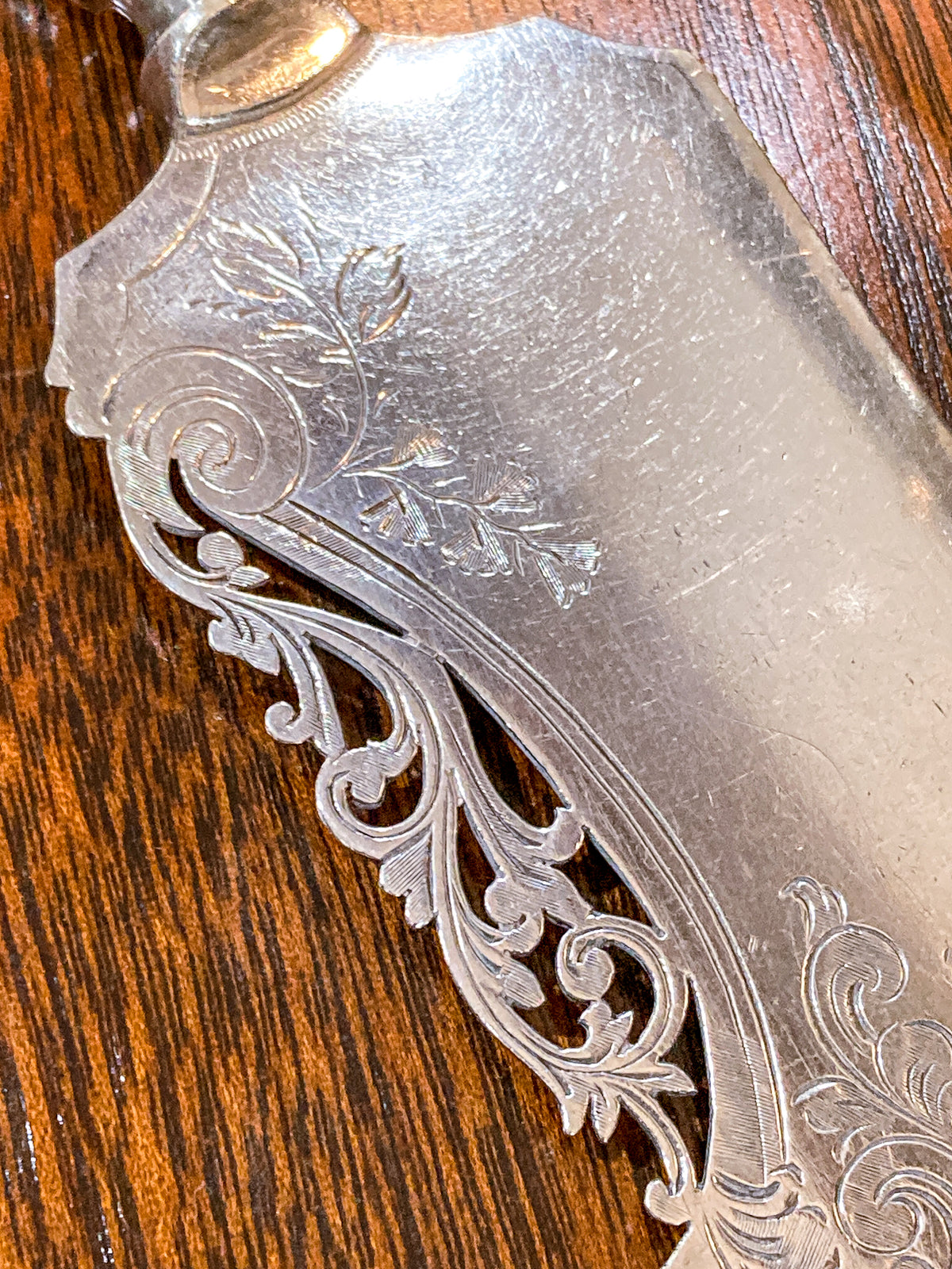 Vintage Birks Saxon Sterling Silver Handle Engraved Filigree Cake Server
