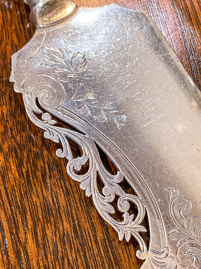 Vintage Birks Saxon Sterling Silver Handle Engraved Filigree Cake Server