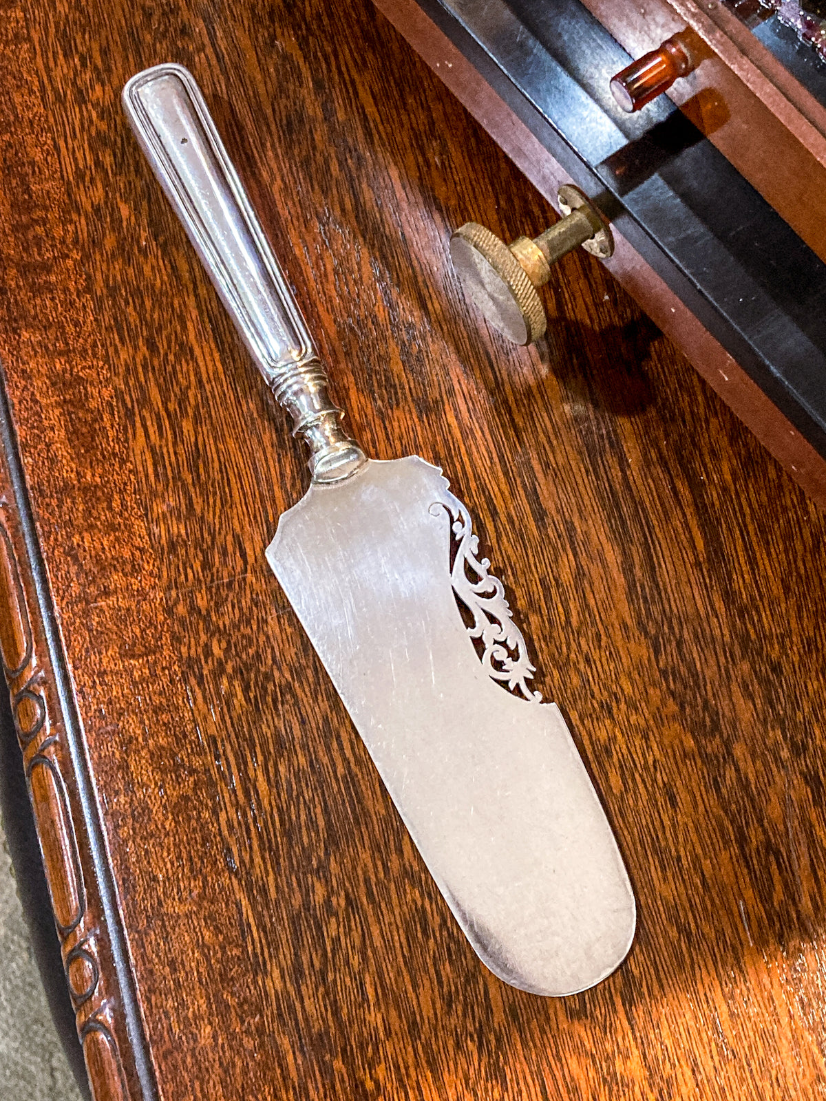 Vintage Birks Saxon Sterling Silver Handle Engraved Filigree Cake Server