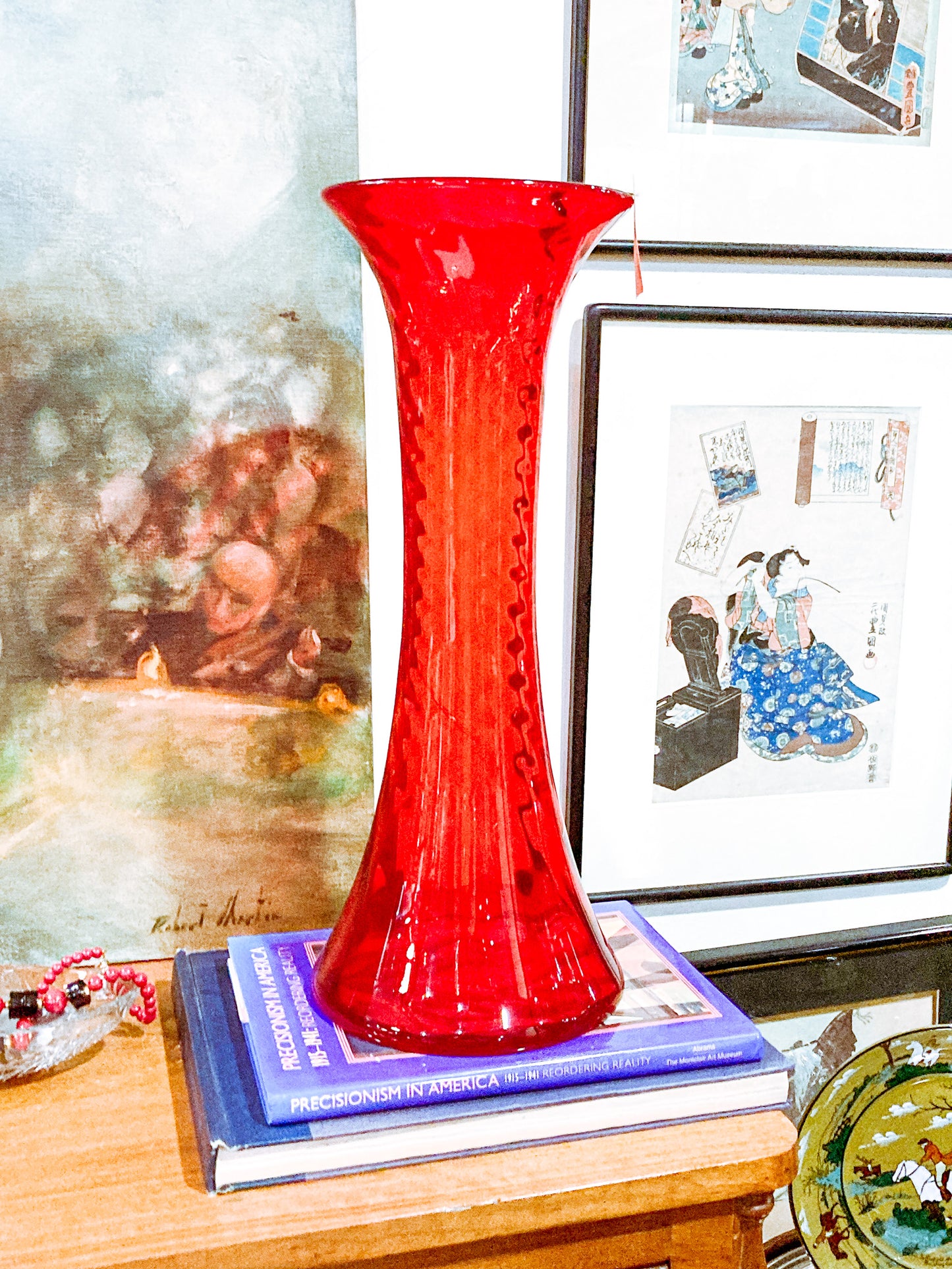 Vintage Blenko #6928 Handblown Ruby Red Wavy Tall Vase