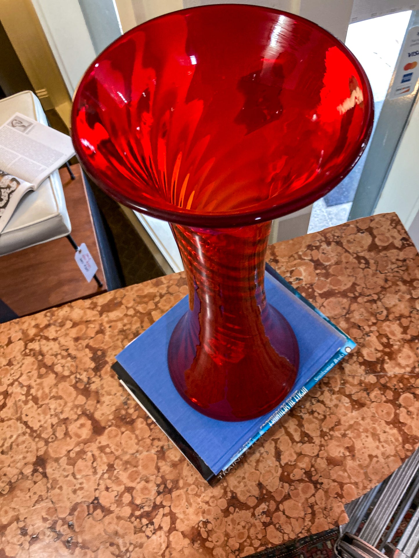 Vintage Blenko #6928 Handblown Ruby Red Wavy Tall Vase