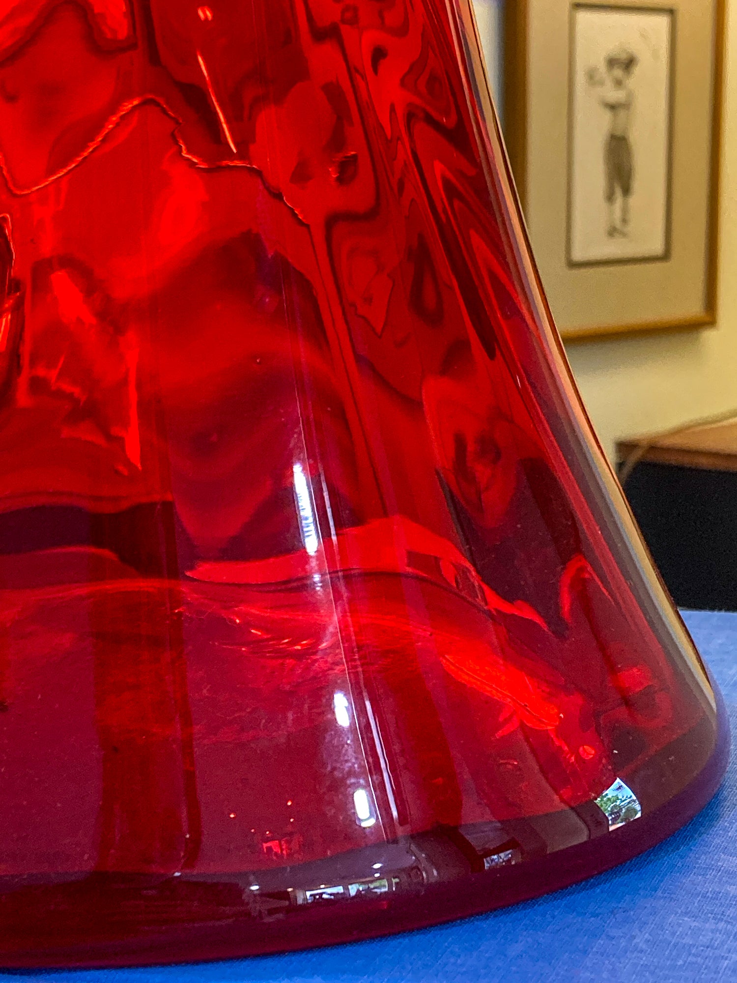 Vintage Blenko #6928 Handblown Ruby Red Wavy Tall Vase