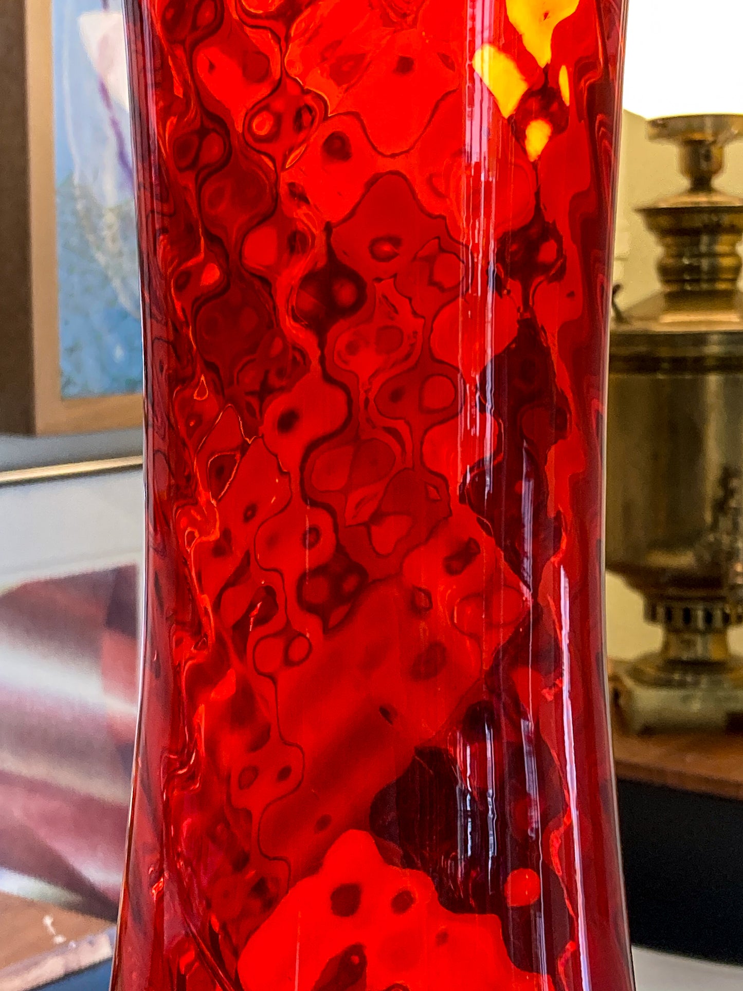 Vintage Blenko #6928 Handblown Ruby Red Wavy Tall Vase