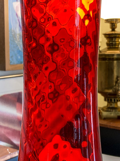 Vintage Blenko #6928 Handblown Ruby Red Wavy Tall Vase