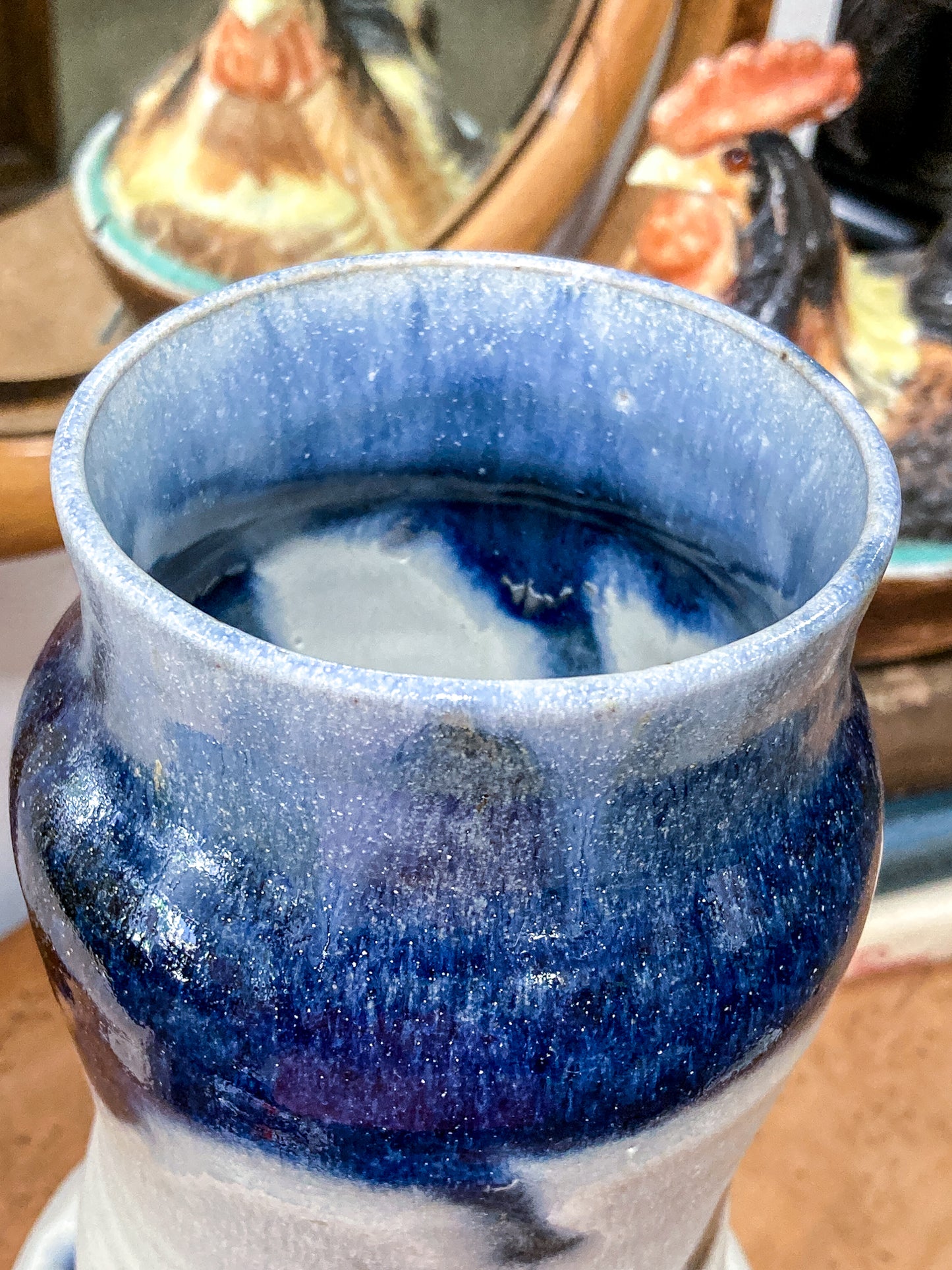 Speckled Blue Off-White Hand Potted Studio Ceramic Tall Hourglass Vase