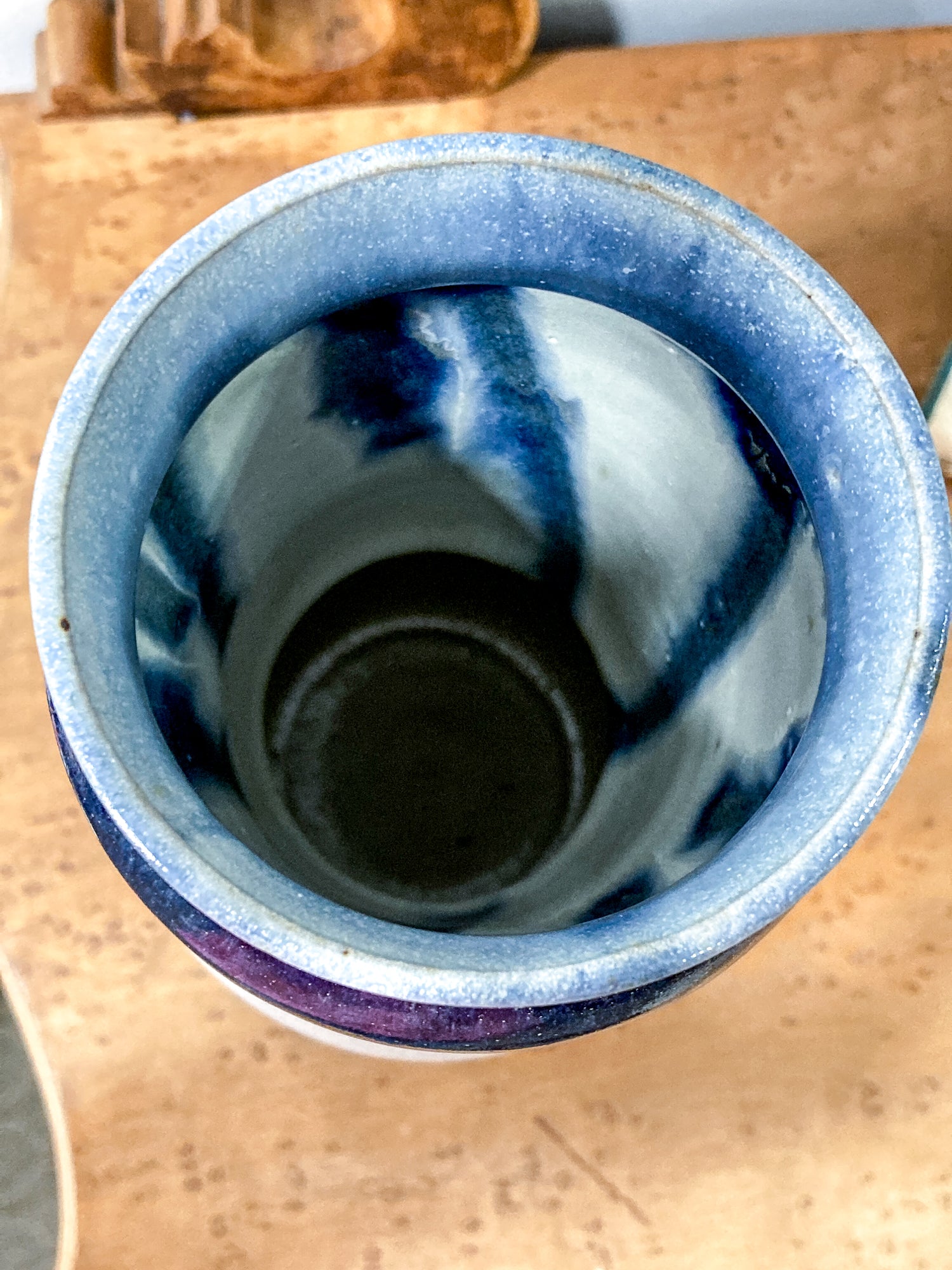Speckled Blue Off-White Hand Potted Studio Ceramic Tall Hourglass Vase