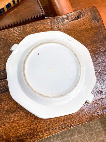 Vintage Blue & White Perched Birds Chinese Porcelain Warming Tray Plate