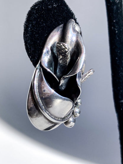 Vintage Danish Modern Style Sterling Silver Double Calla Lily Bouquet Post Earrings