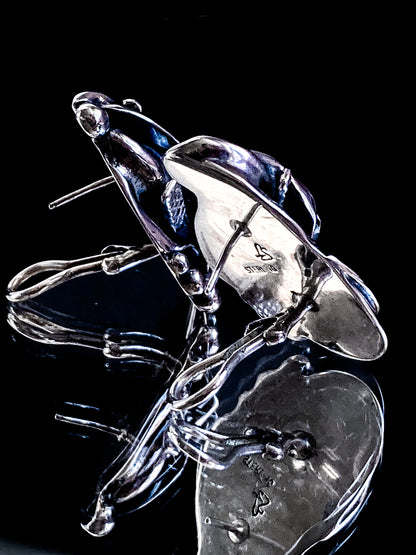 Vintage Danish Modern Style Sterling Silver Double Calla Lily Bouquet Post Earrings