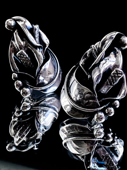 Vintage Danish Modern Style Sterling Silver Double Calla Lily Bouquet Post Earrings