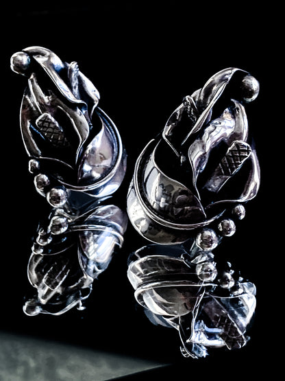 Vintage Danish Modern Style Sterling Silver Double Calla Lily Bouquet Post Earrings