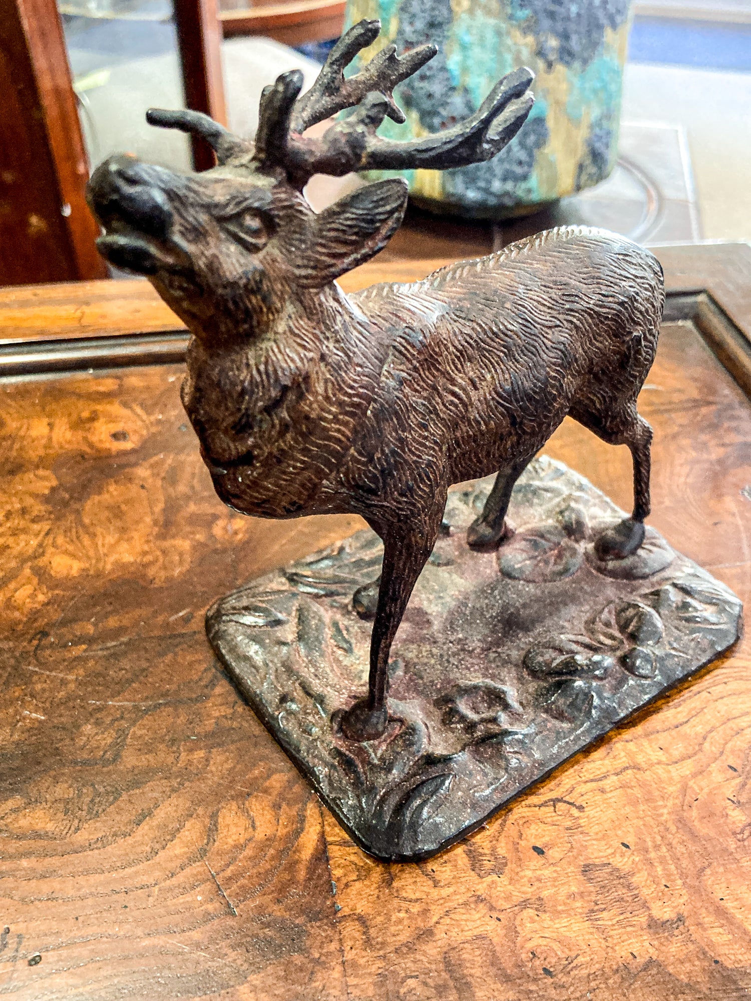 Vintage Cast Bronzed Metal Standing Elk Stag Table Top Sculpture
