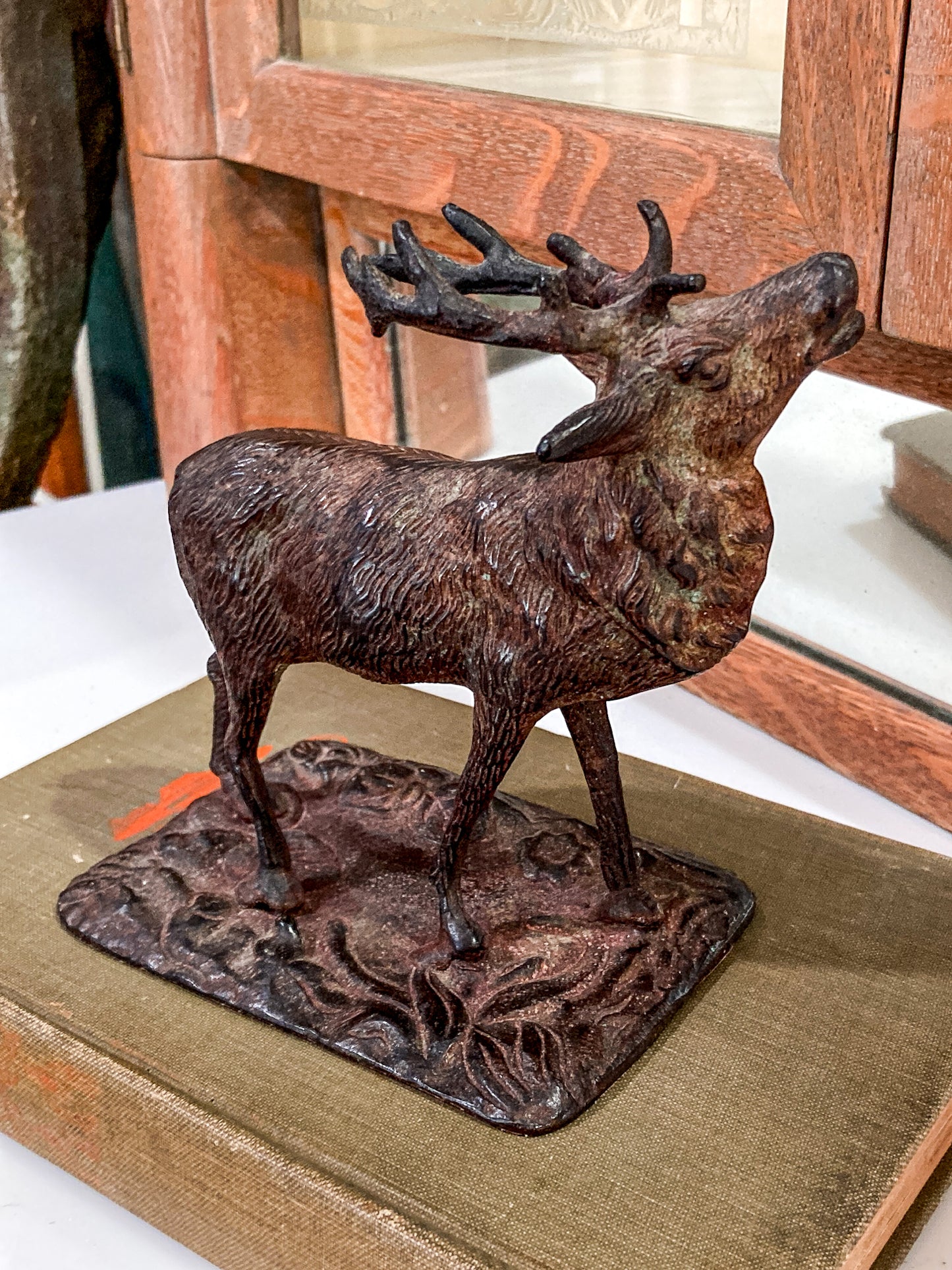 Vintage Cast Bronzed Metal Standing Elk Stag Table Top Sculpture