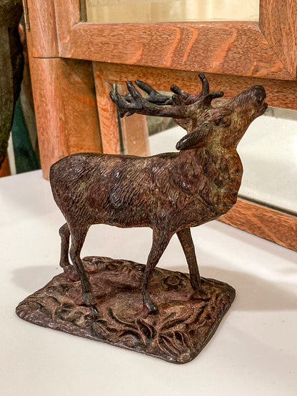 Vintage Cast Bronzed Metal Standing Elk Stag Table Top Sculpture