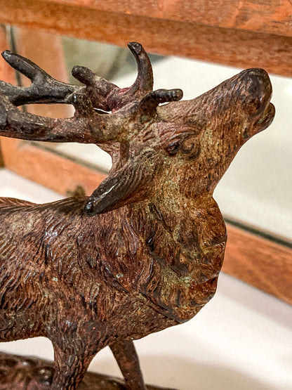 Vintage Cast Bronzed Metal Standing Elk Stag Table Top Sculpture