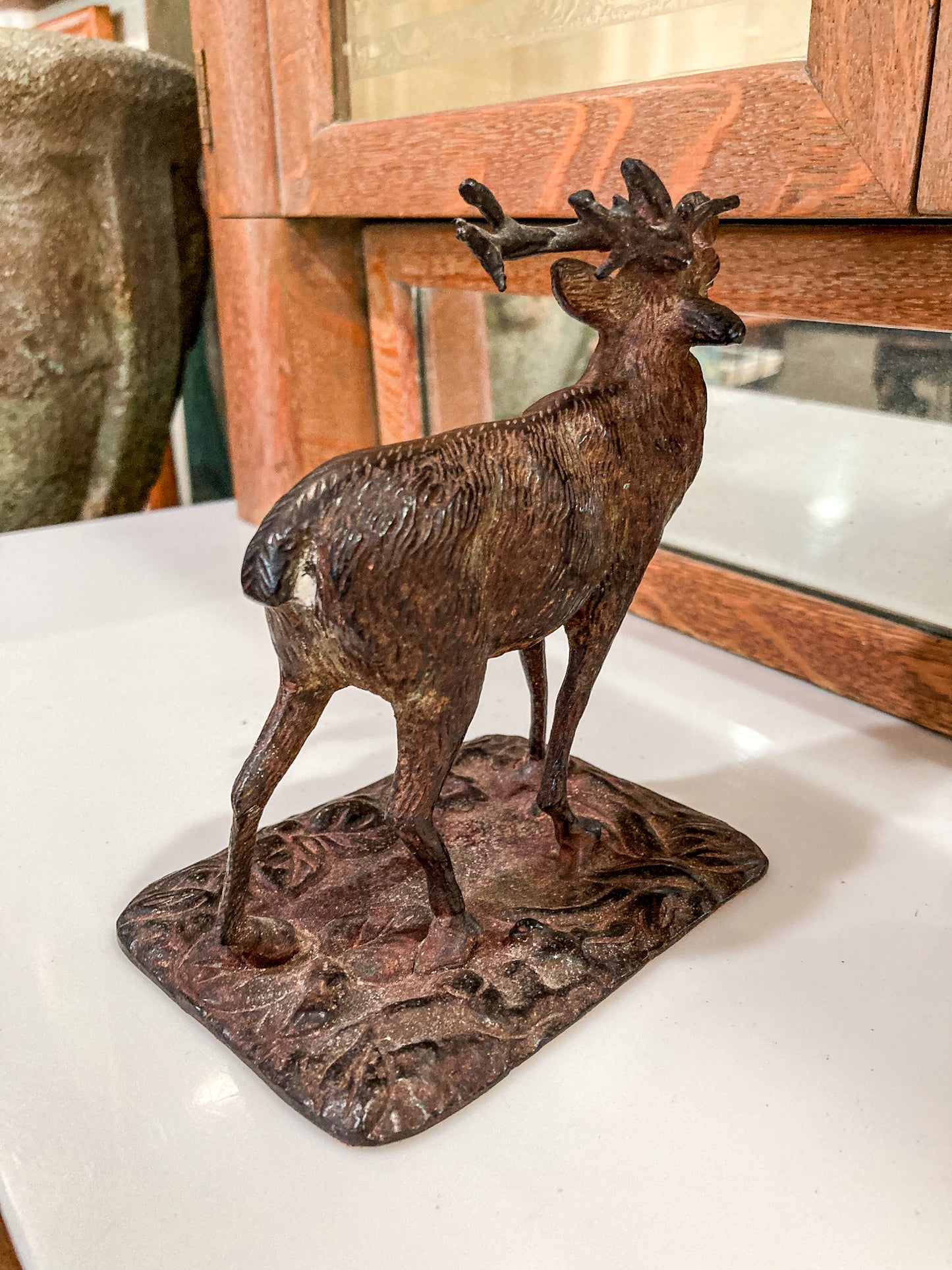Vintage Cast Bronzed Metal Standing Elk Stag Table Top Sculpture