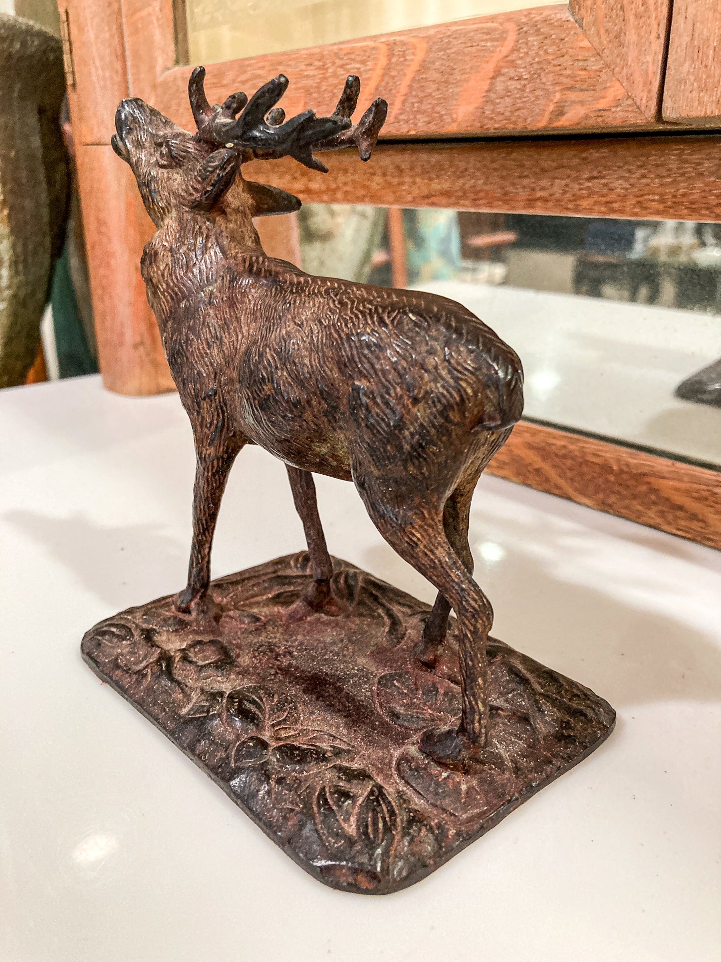 Vintage Cast Bronzed Metal Standing Elk Stag Table Top Sculpture