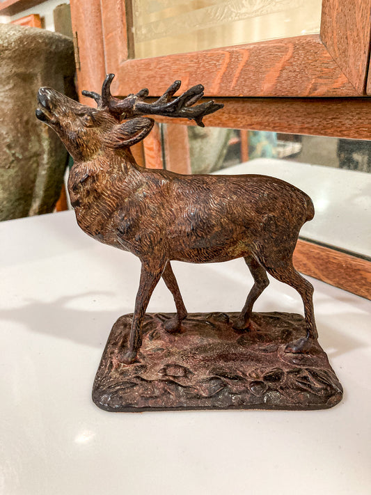 Vintage Cast Bronzed Metal Standing Elk Stag Table Top Sculpture