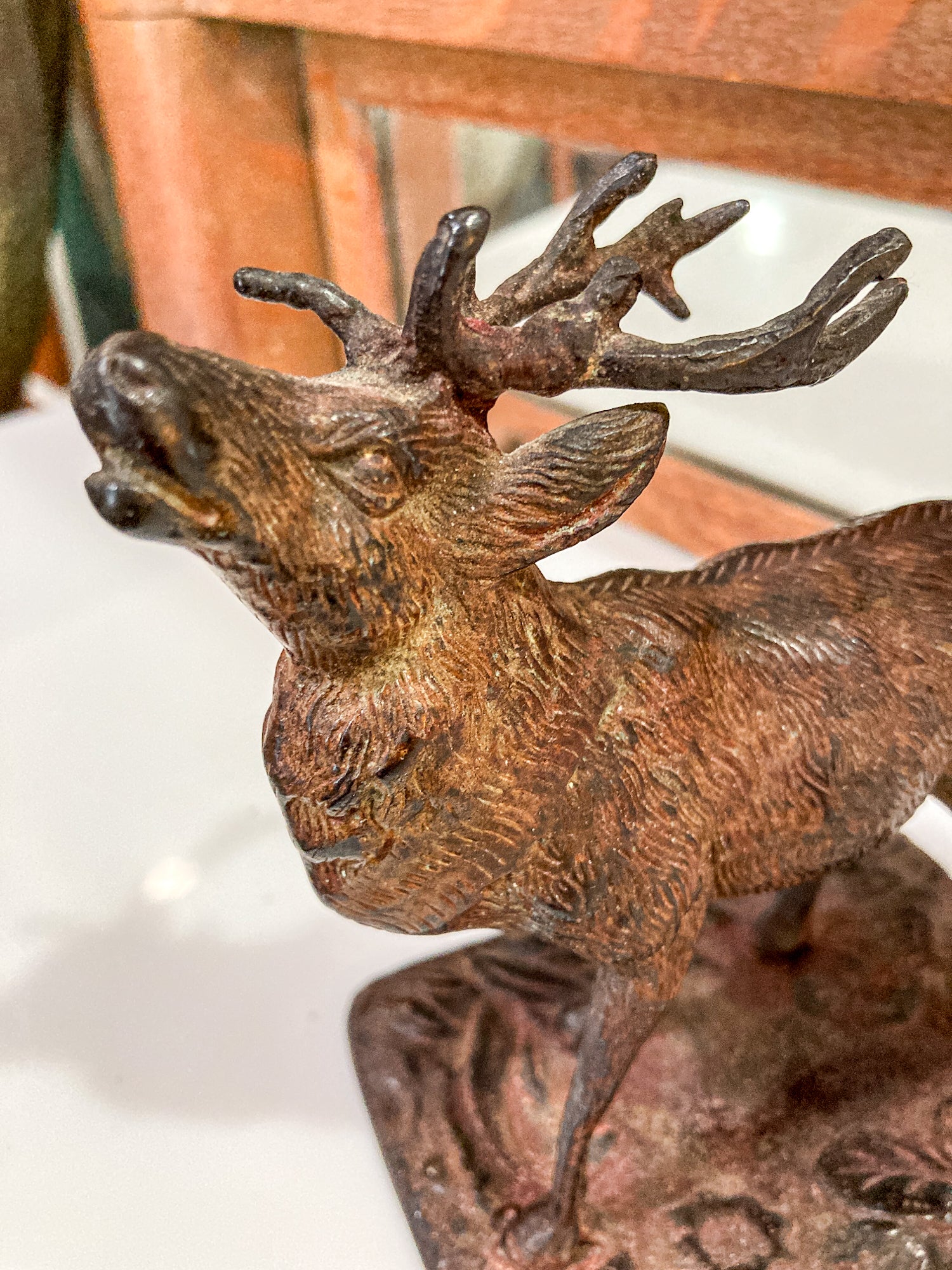 Vintage Cast Bronzed Metal Standing Elk Stag Table Top Sculpture