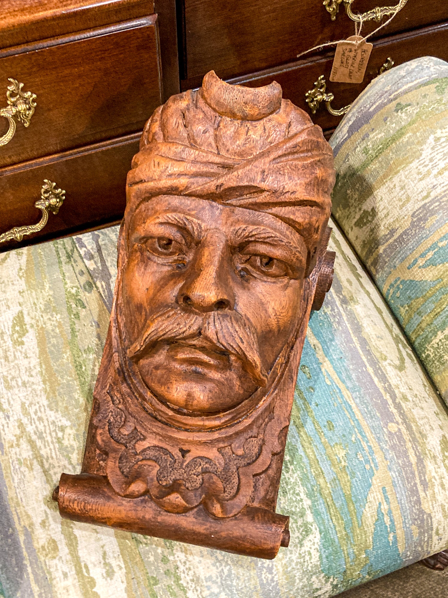 Vintage Faux Wooden Nickel '78 Cast Mustachioed Man Wall Sculpture Corbel
