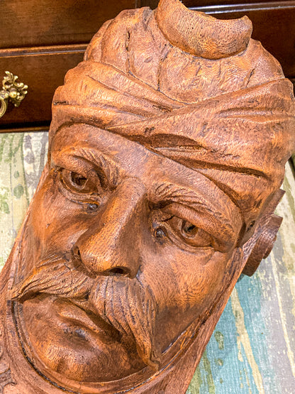 Vintage Faux Wooden Nickel '78 Cast Mustachioed Man Wall Sculpture Corbel