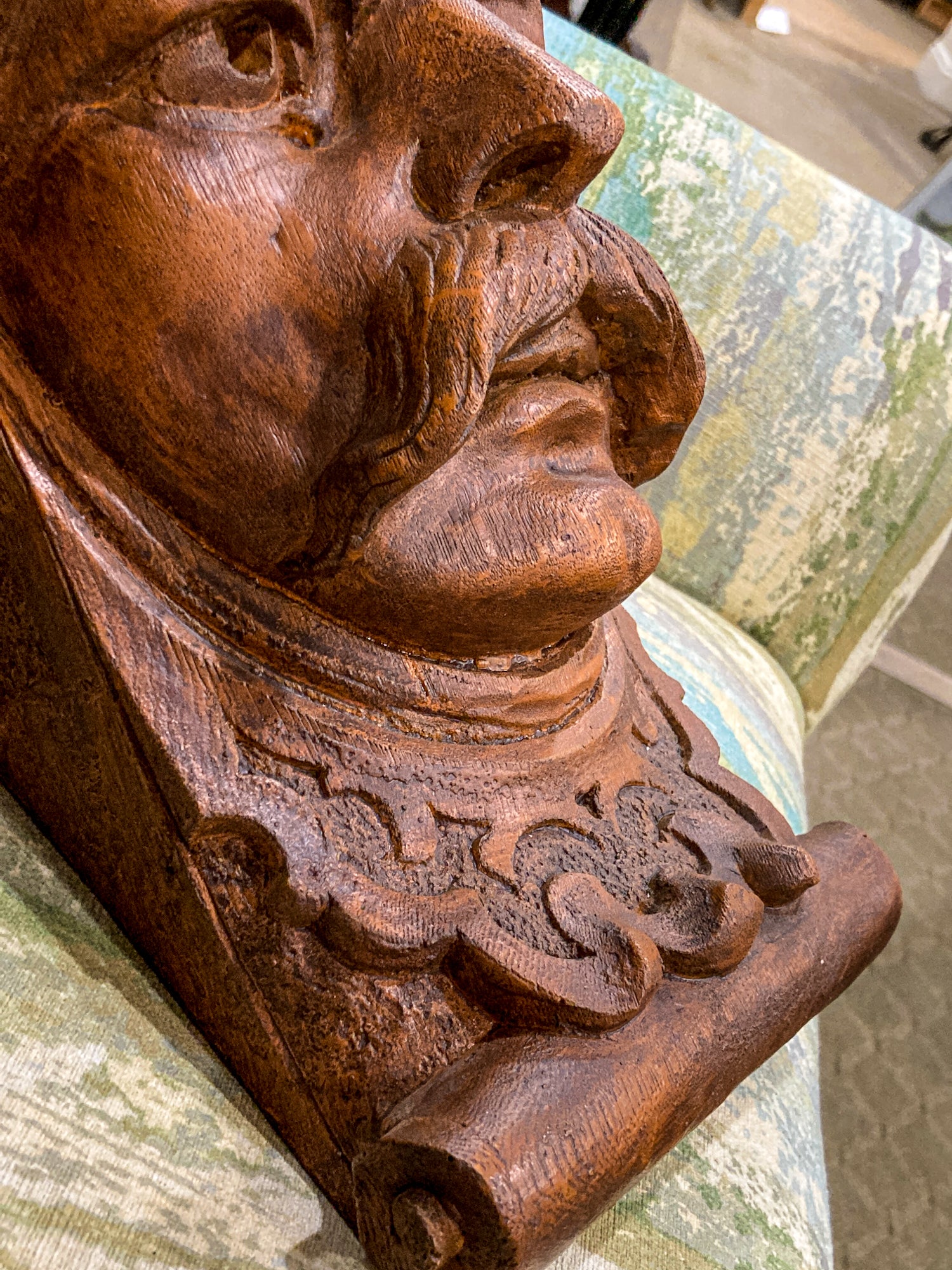 Vintage Faux Wooden Nickel '78 Cast Mustachioed Man Wall Sculpture Corbel