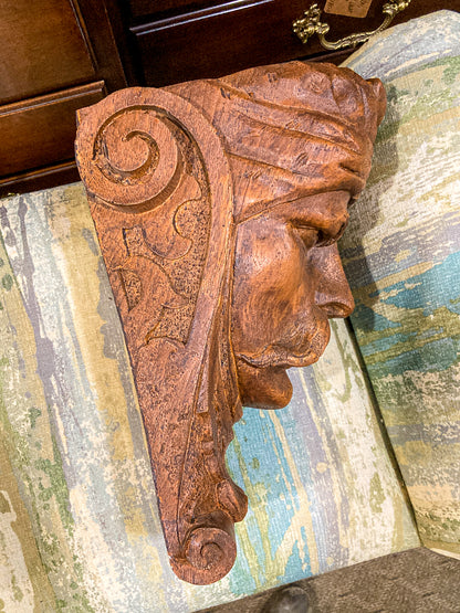 Vintage Faux Wooden Nickel '78 Cast Mustachioed Man Wall Sculpture Corbel