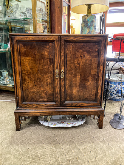 Vintage Chinese Inspired Raised Wood Two-Door Bookcase Cabinet