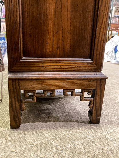Vintage Chinese Inspired Raised Wood Two-Door Bookcase Cabinet