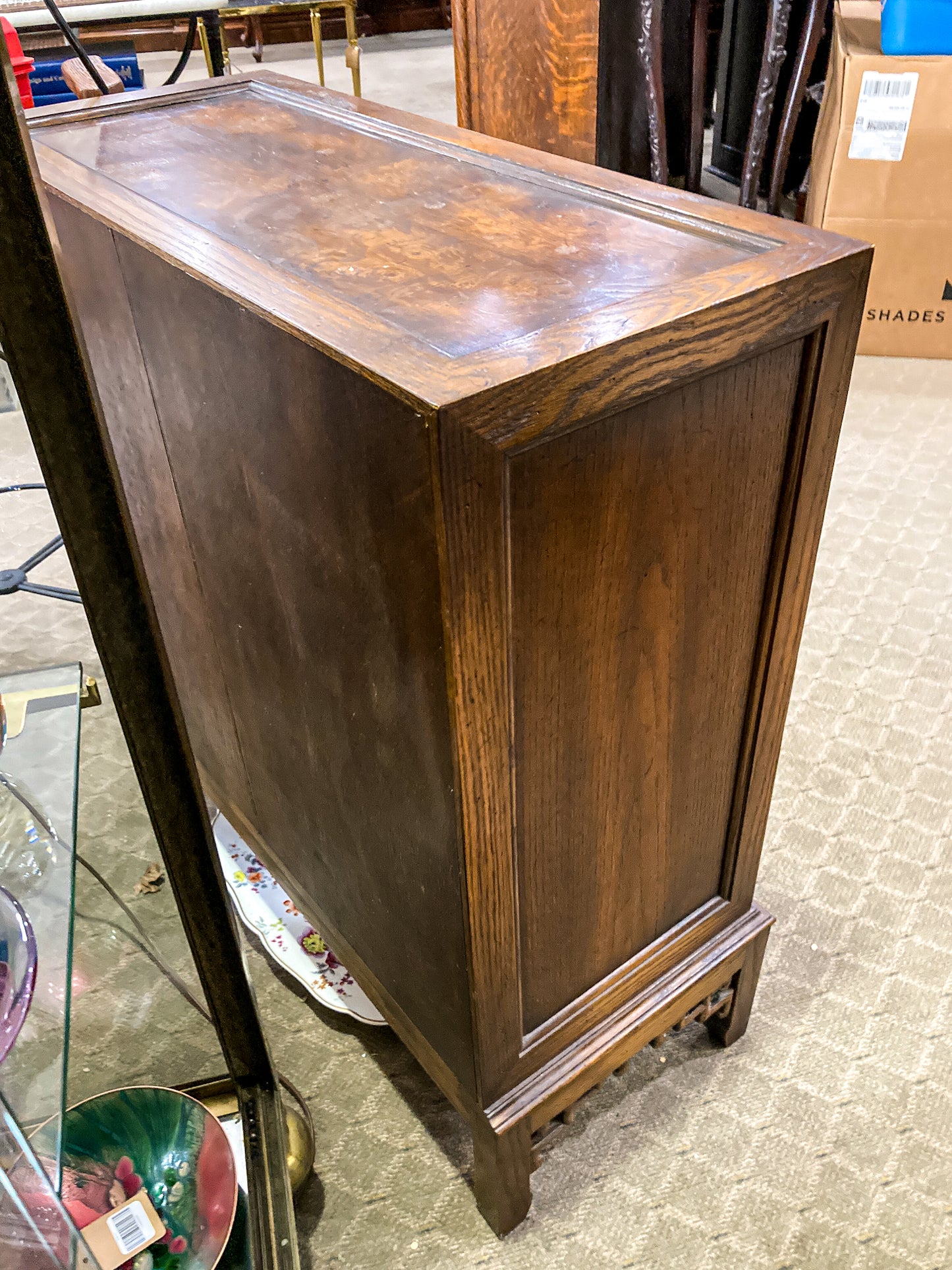 Vintage Chinese Inspired Raised Wood Two-Door Bookcase Cabinet