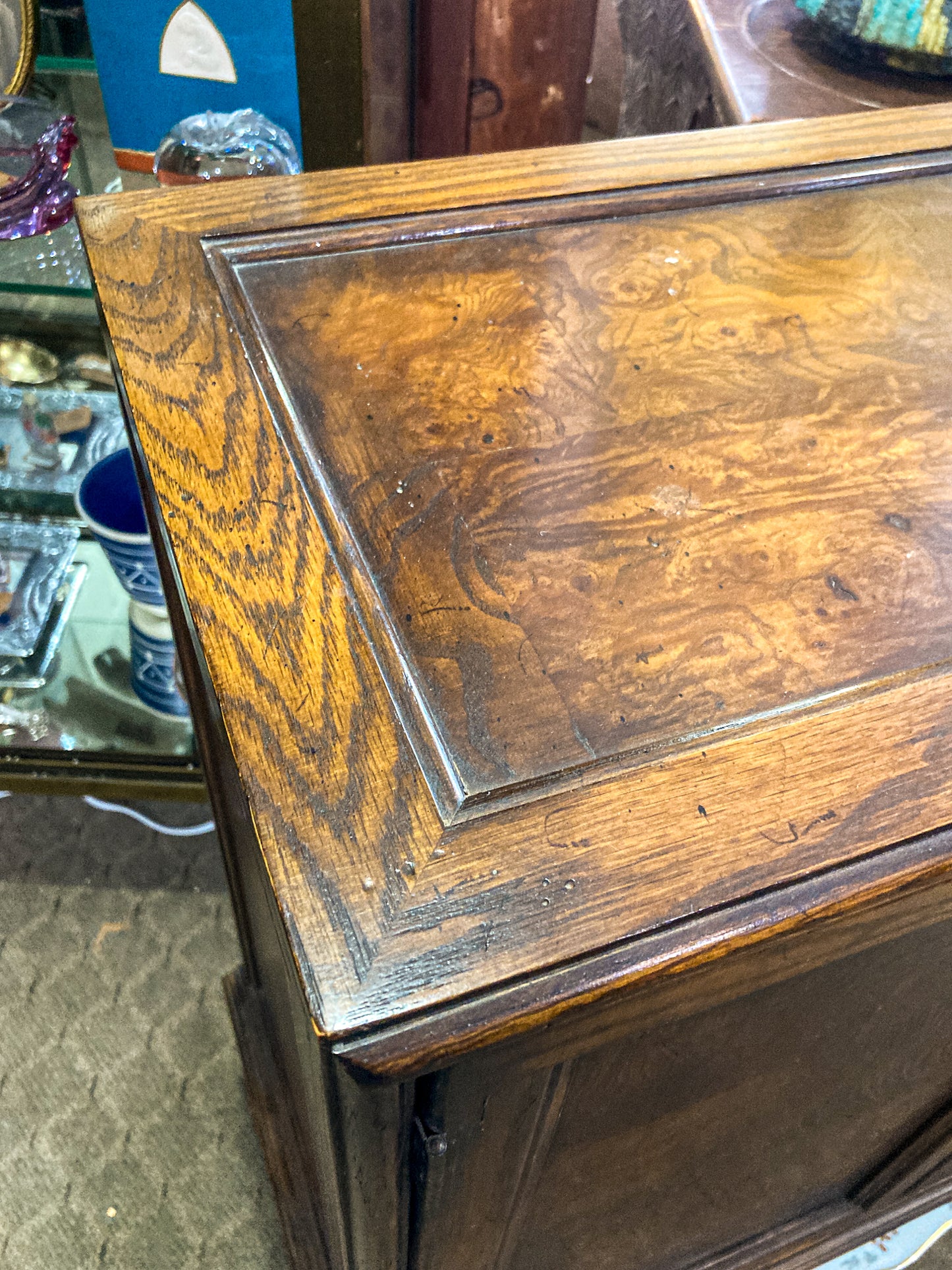 Vintage Chinese Inspired Raised Wood Two-Door Bookcase Cabinet