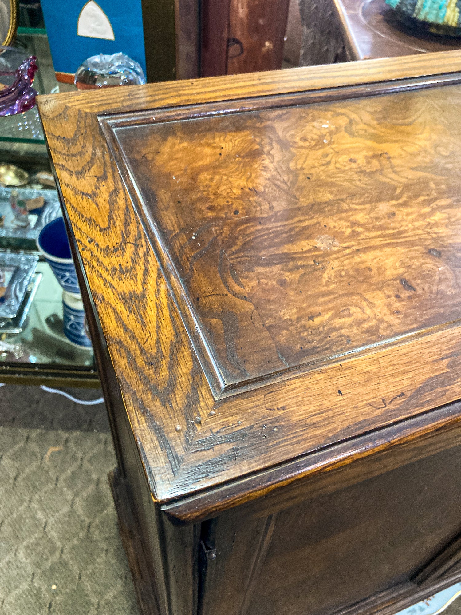 Vintage Chinese Inspired Raised Wood Two-Door Bookcase Cabinet