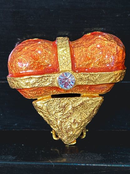 Christian Lacroix Jewelry Red Enameled Rhinestone Gold Heart Clip On Earrings