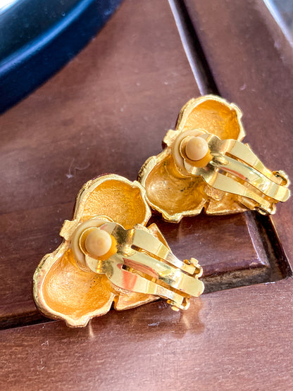 Christian Lacroix Jewelry Red Enameled Rhinestone Gold Heart Clip On Earrings