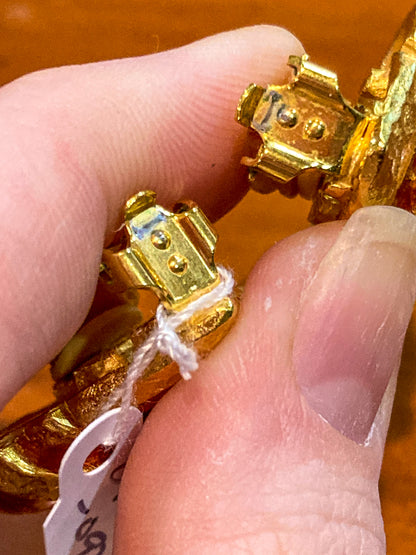 Christian Lacroix Jewelry Red Enameled Rhinestone Gold Heart Clip On Earrings