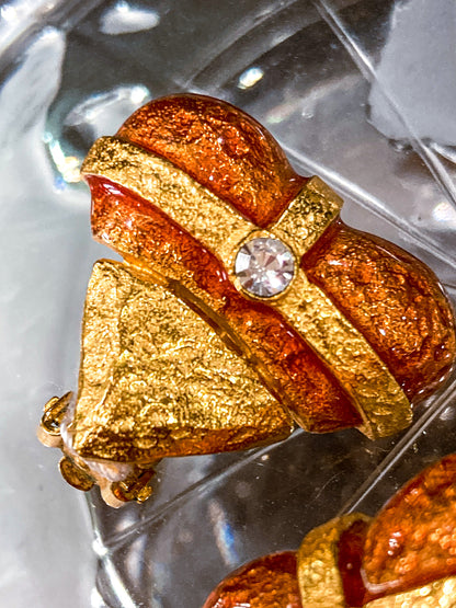 Christian Lacroix Jewelry Red Enameled Rhinestone Gold Heart Clip On Earrings