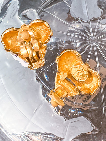 Christian Lacroix Jewelry Red Enameled Rhinestone Gold Heart Clip On Earrings