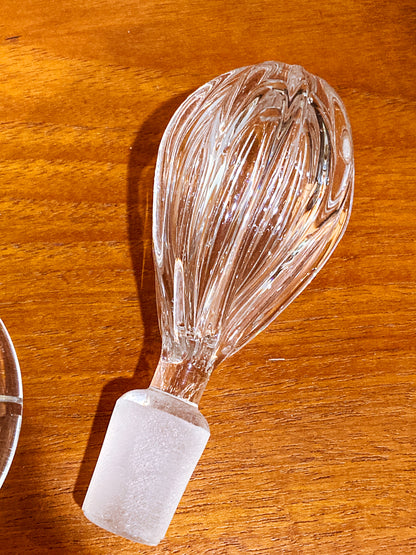 Vintage Clear Glass Etched Details Sculptural Stopper Decanter Barware
